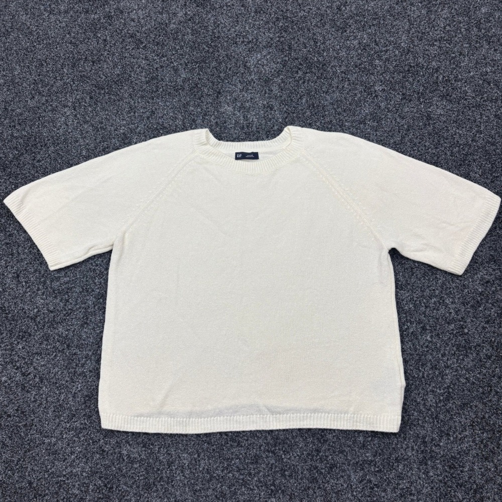 GAP CashSoft Sweater Womens Medium Ivory White Raglan Short Sleeve Knit Top